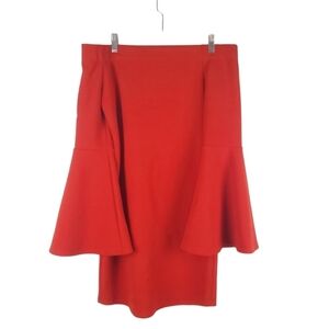 BCBGENERATION Dress Womens Medium Red‎ Off the Shoulder Bell Sleeve Mini Bodycon